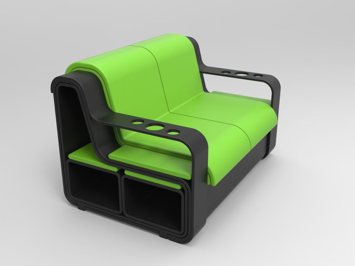 Minicinema extensible sofa and stools 3D model_8