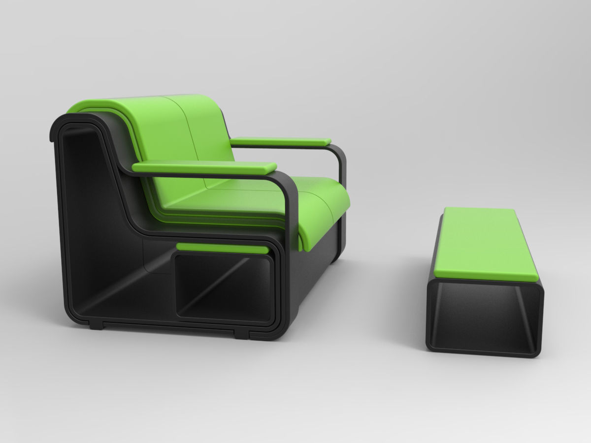 Minicinema extensible sofa and stools 3D model_9