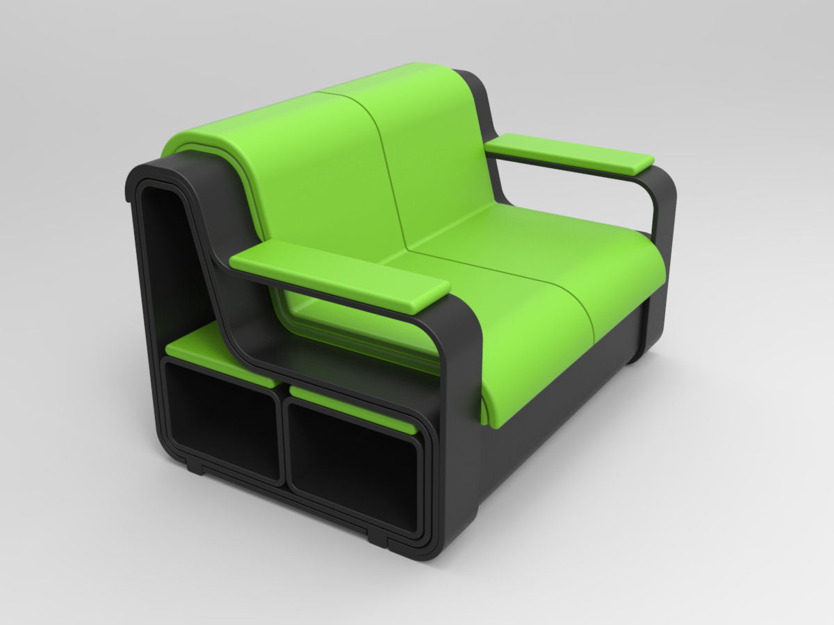 Minicinema extensible sofa and stools 3D model_7