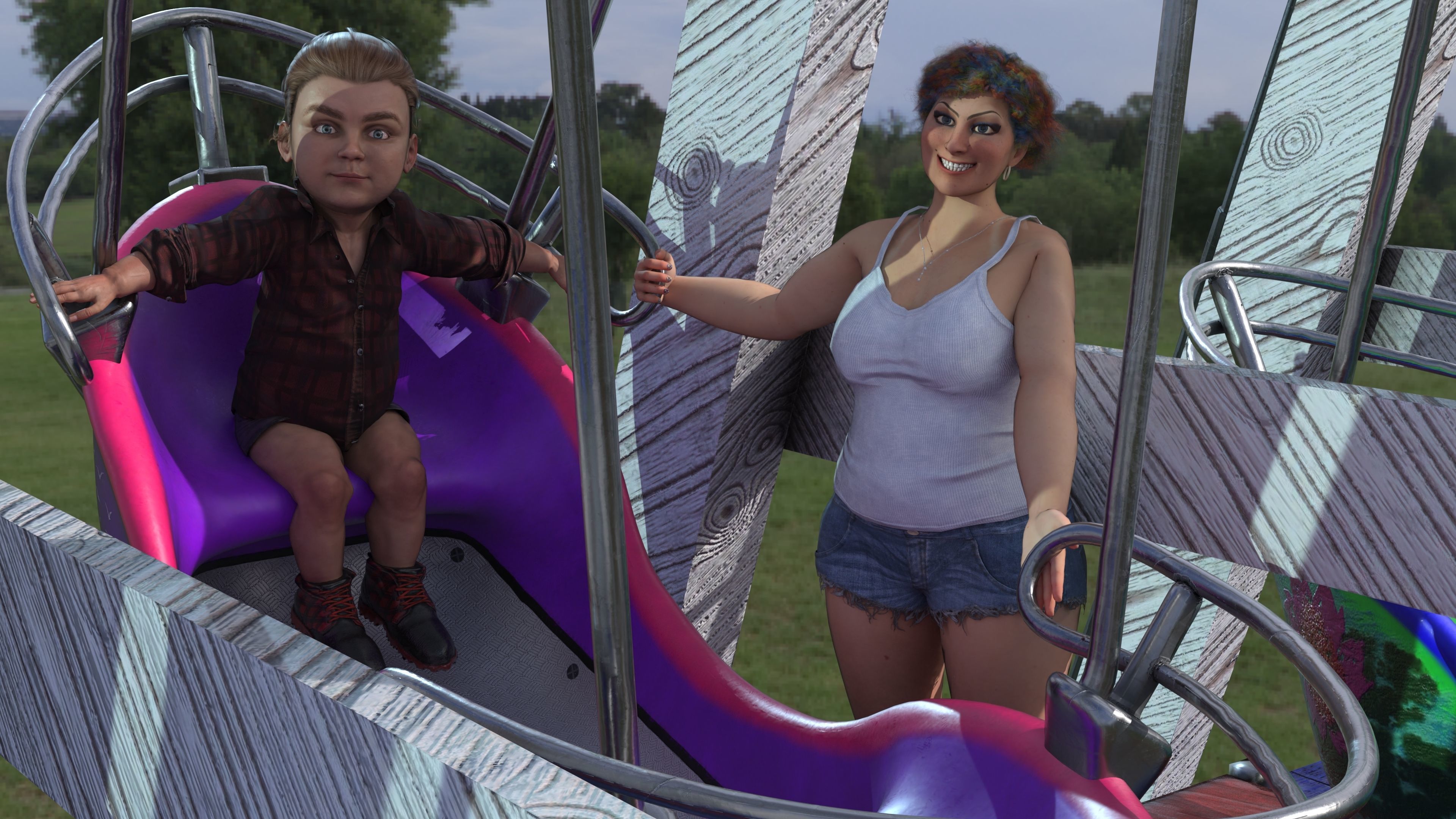 Swingboats crane with basket 3D model_2