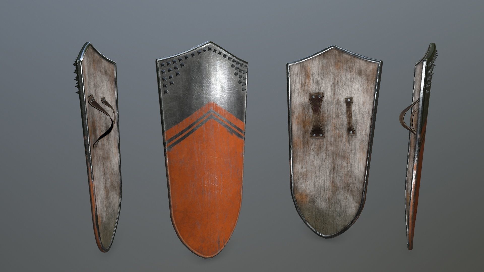 shield set 4 roman soldier holding and sword Low-poly 3D model_5