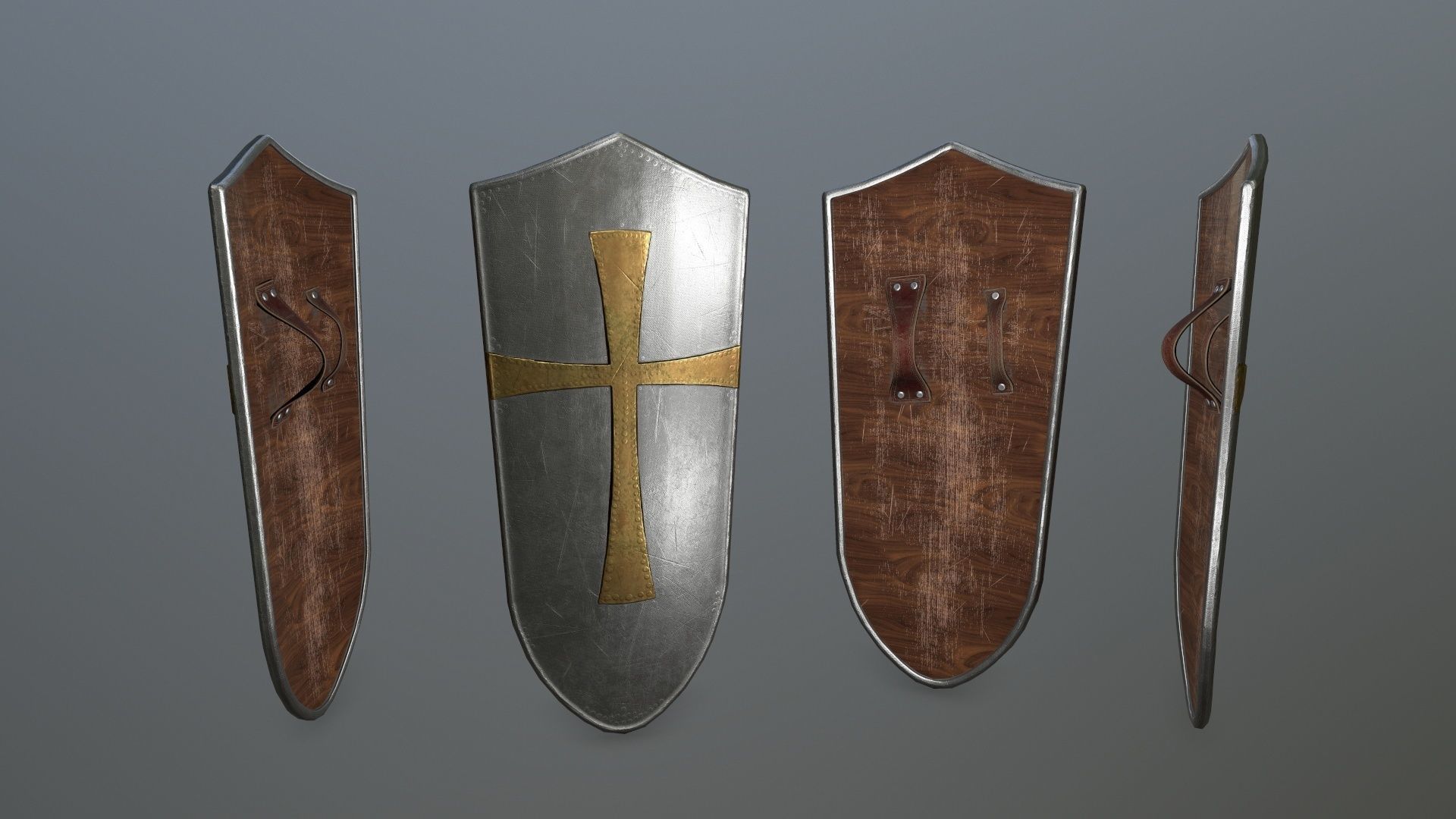 shield set 4 roman soldier holding and sword Low-poly 3D model_2