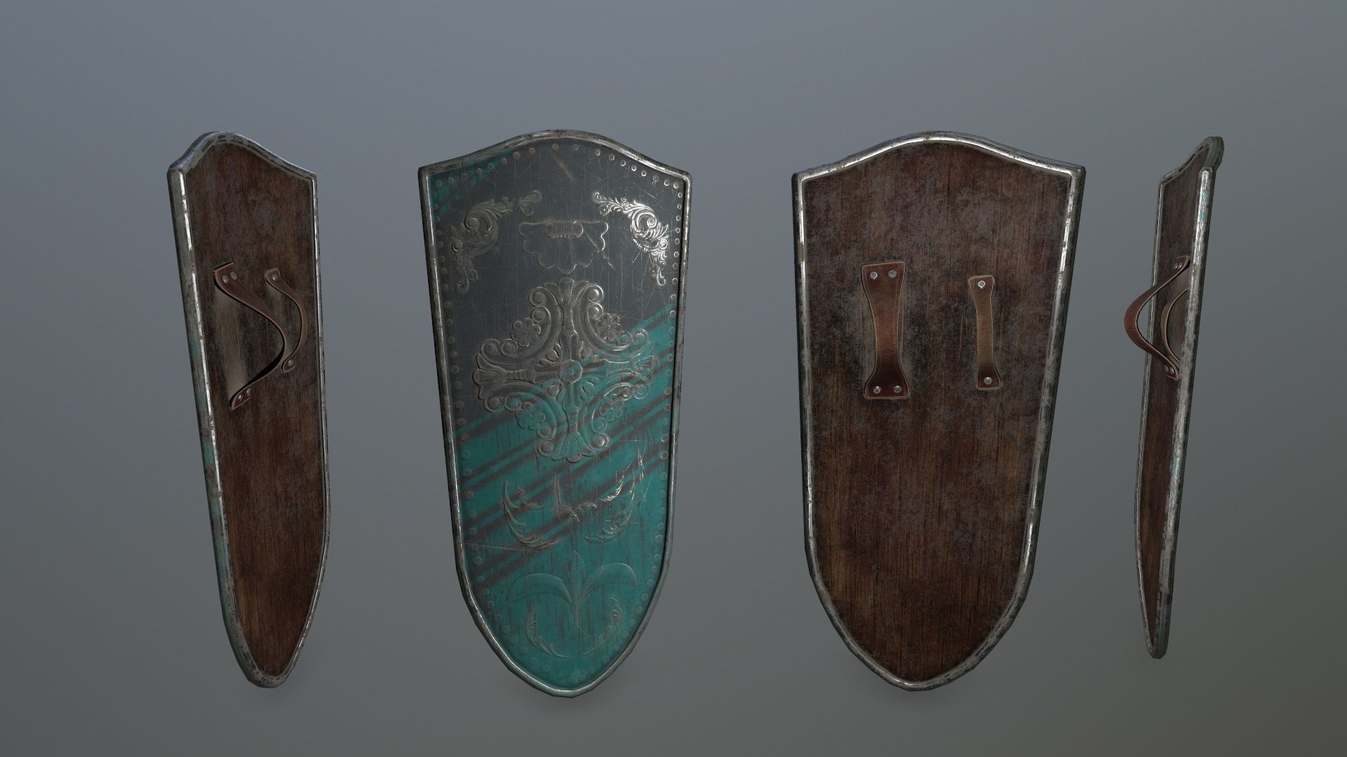 shield set 4 roman soldier holding and sword Low-poly 3D model_7