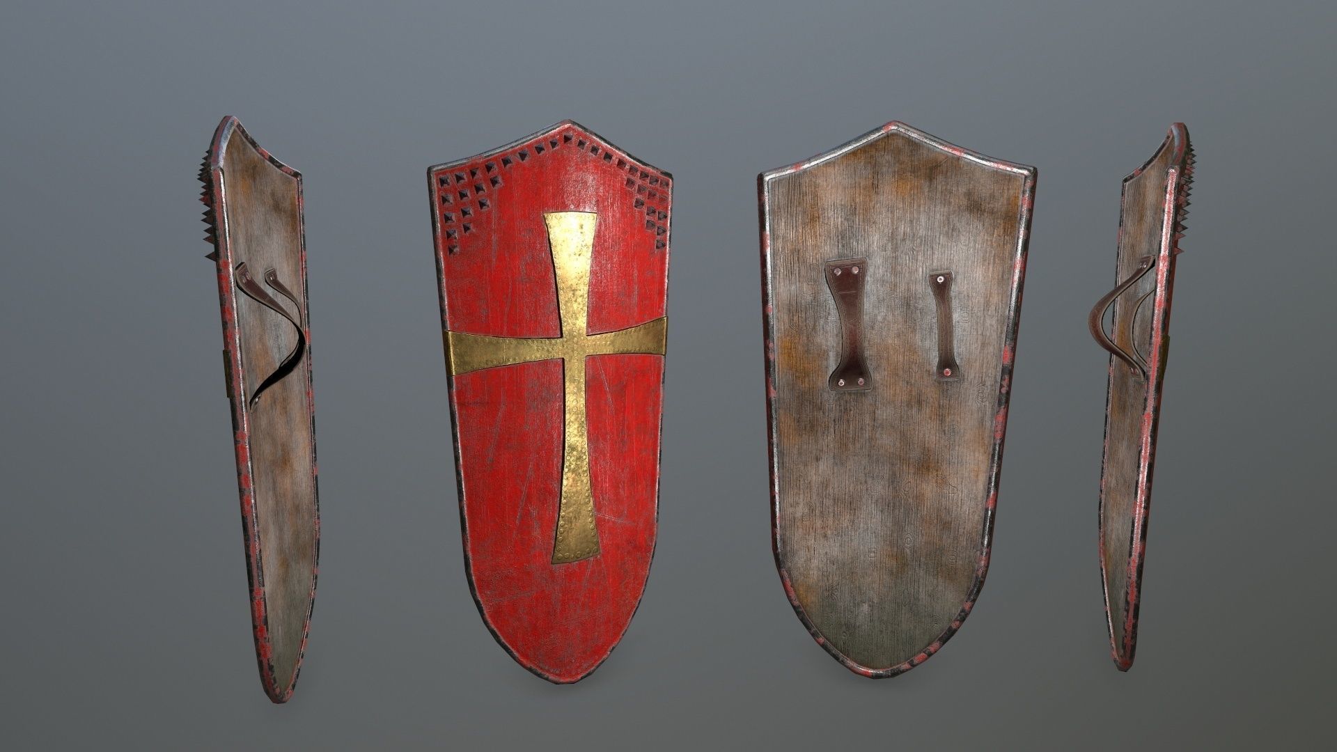 shield set 4 roman soldier holding and sword Low-poly 3D model_4