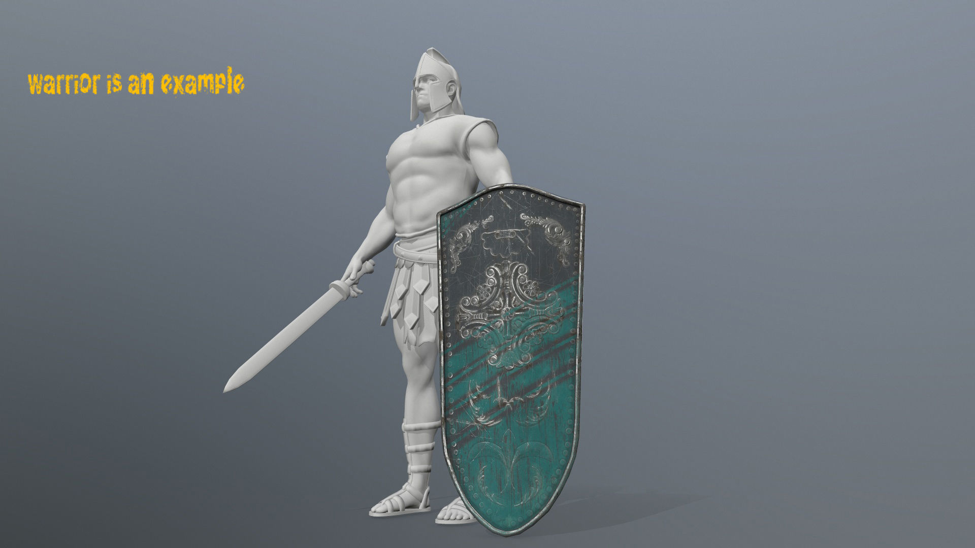 shield set 4 roman soldier holding and sword Low-poly 3D model_15