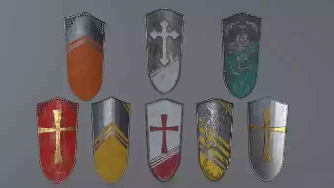 shield set 4 roman soldier holding and sword Low-poly 3D model