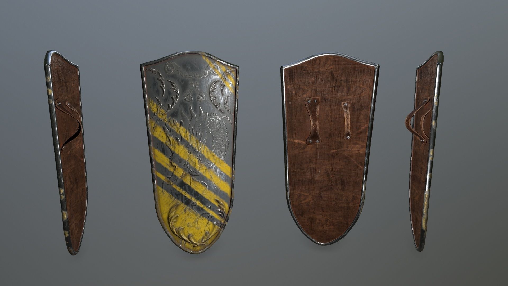 shield set 4 roman soldier holding and sword Low-poly 3D model_8