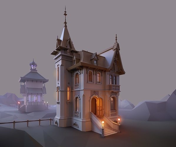 Victorian Style Village Low Poly Asset Low-poly 3D model