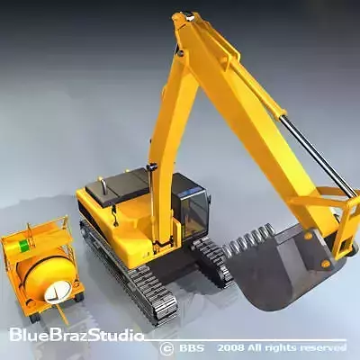 Excavator and concrete mixer