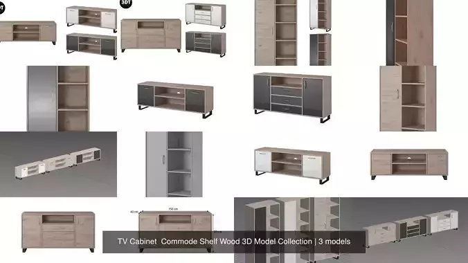 TV Cabinet  Commode Shelf Wood 3D Model Collection