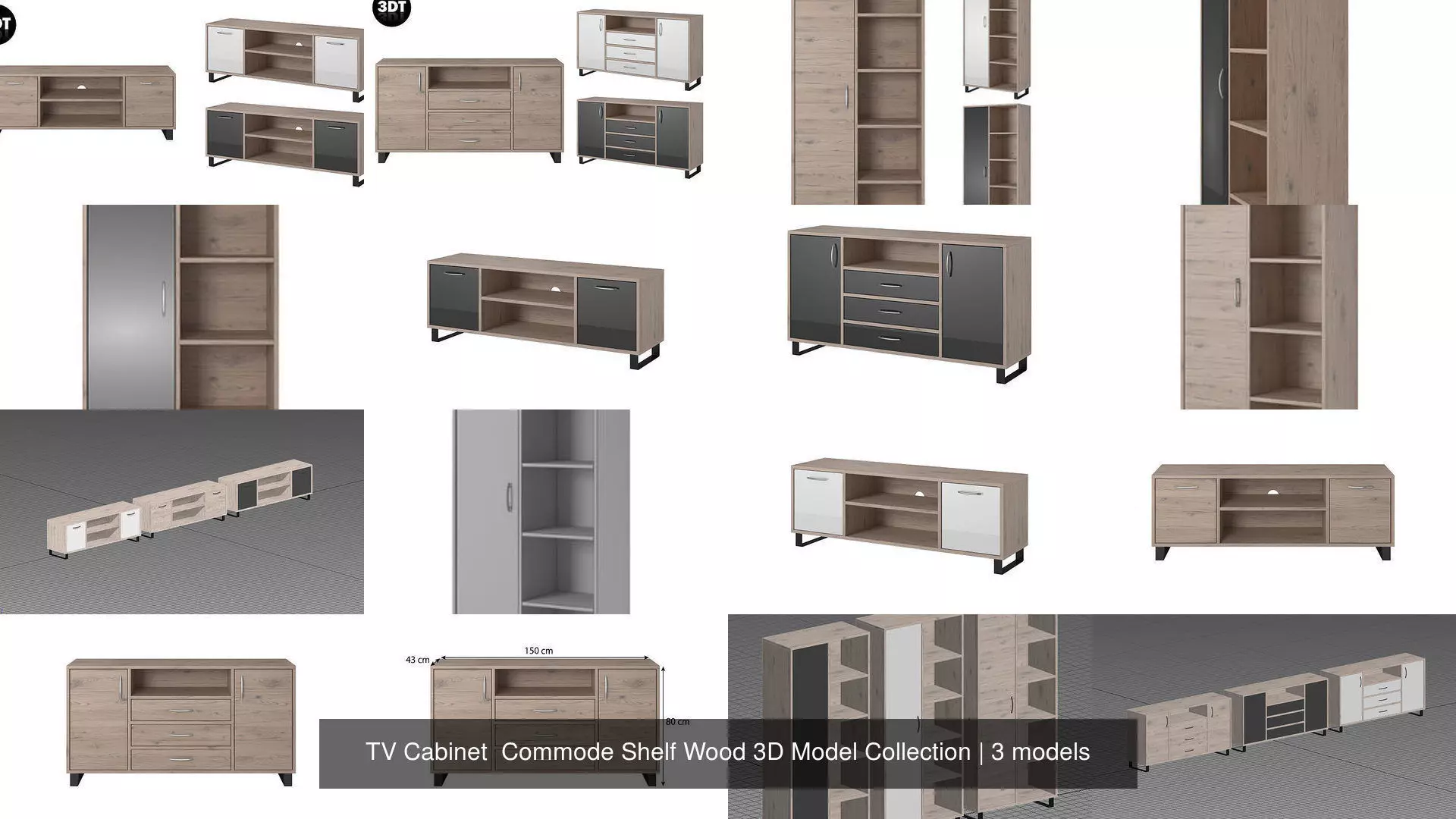 TV Cabinet  Commode Shelf Wood 3D Model Collection _1