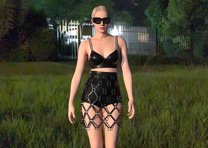 skirt sims woman in bikini 3D model