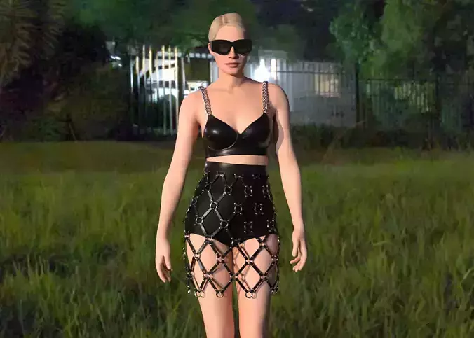 skirt sims woman in bikini 3D model