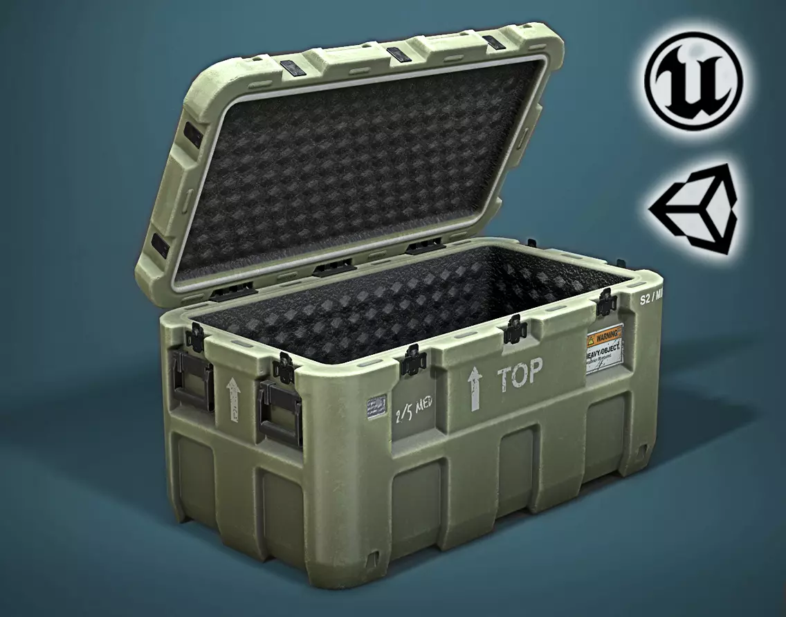 Military loot chest box with cover lid - 3D VR AR game ready Low-poly 3D model