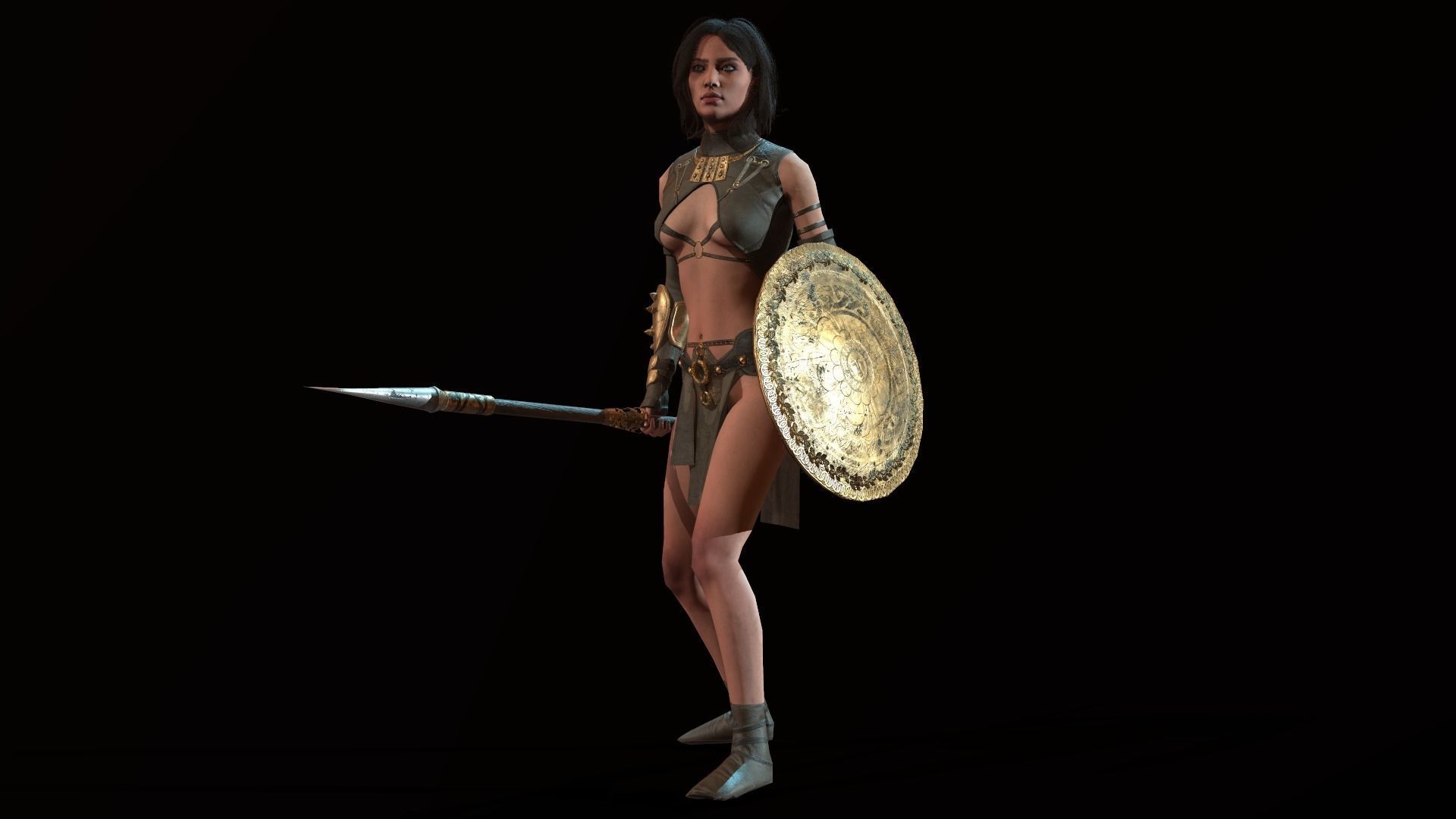 Defender Girl Low-poly 3D model_11
