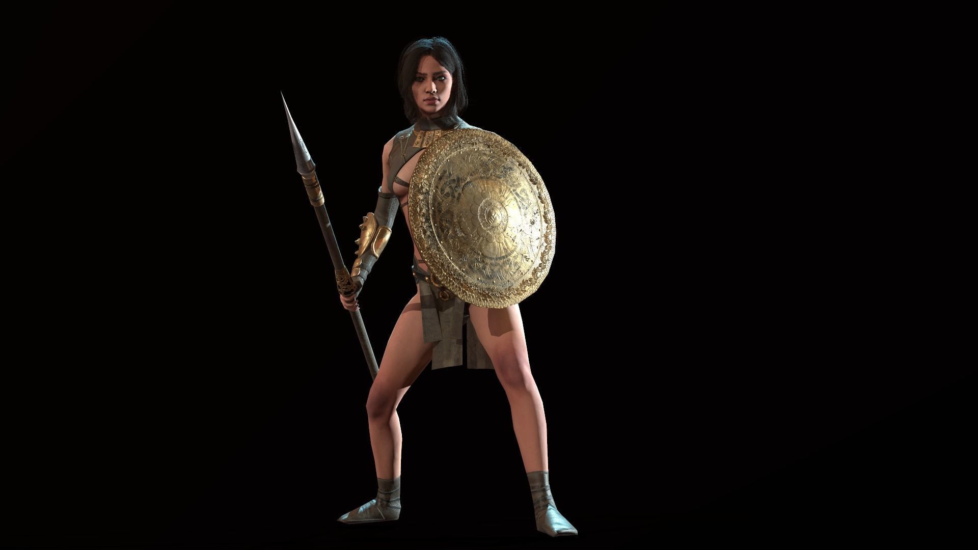 Defender Girl Low-poly 3D model_9