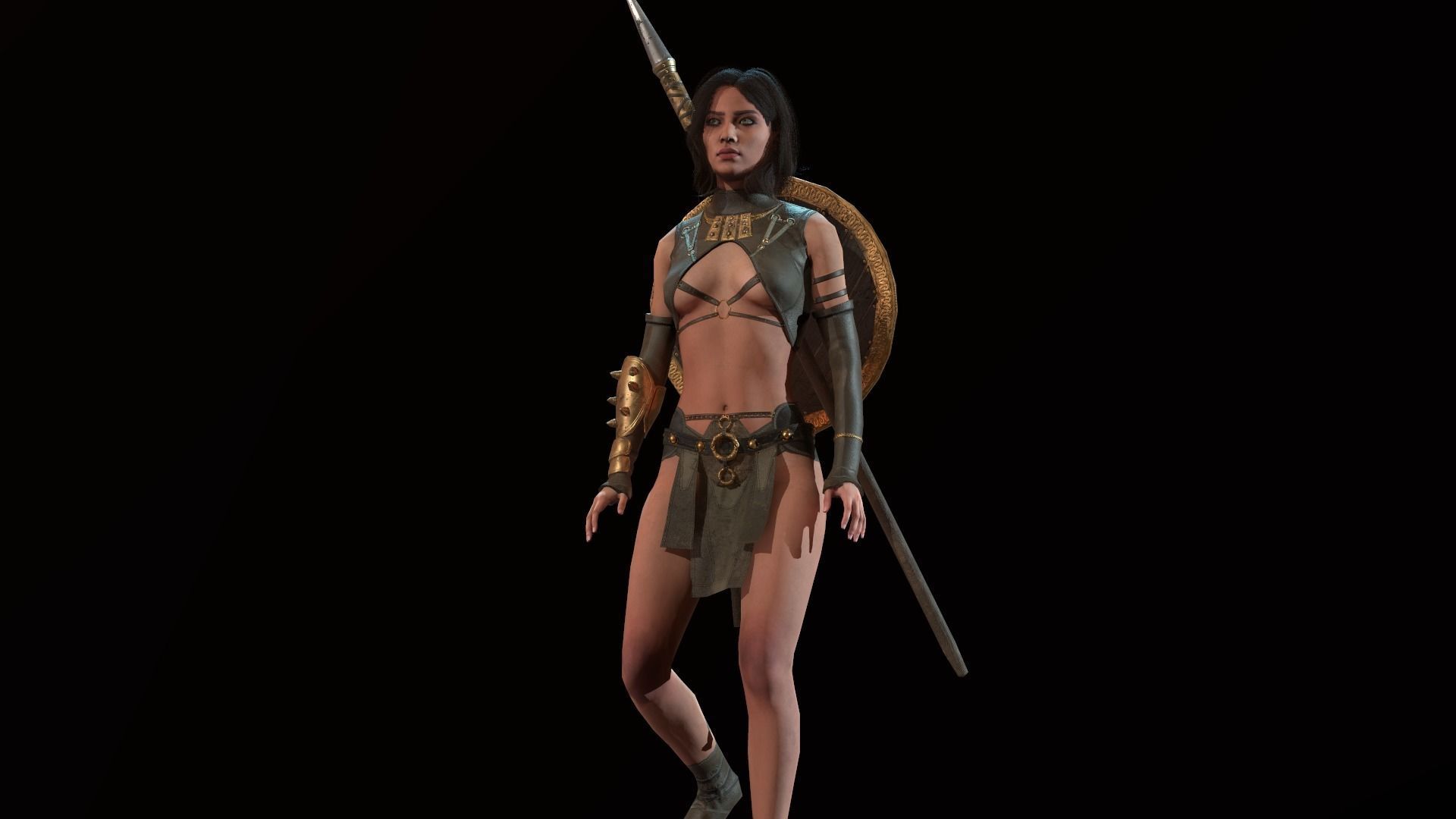Defender Girl Low-poly 3D model_13