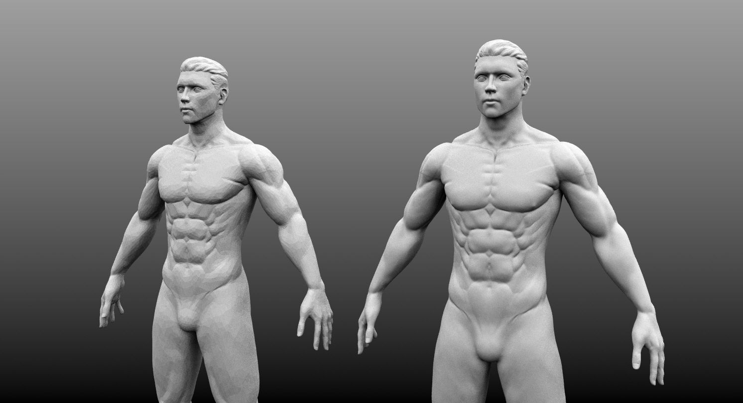 Male Base Mesh High and Low Poly Free 3D model_5