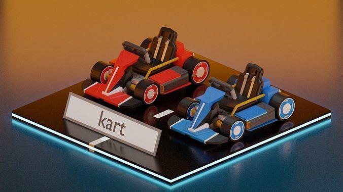 lowpoly kart two racing cars on table Low-poly 3D model