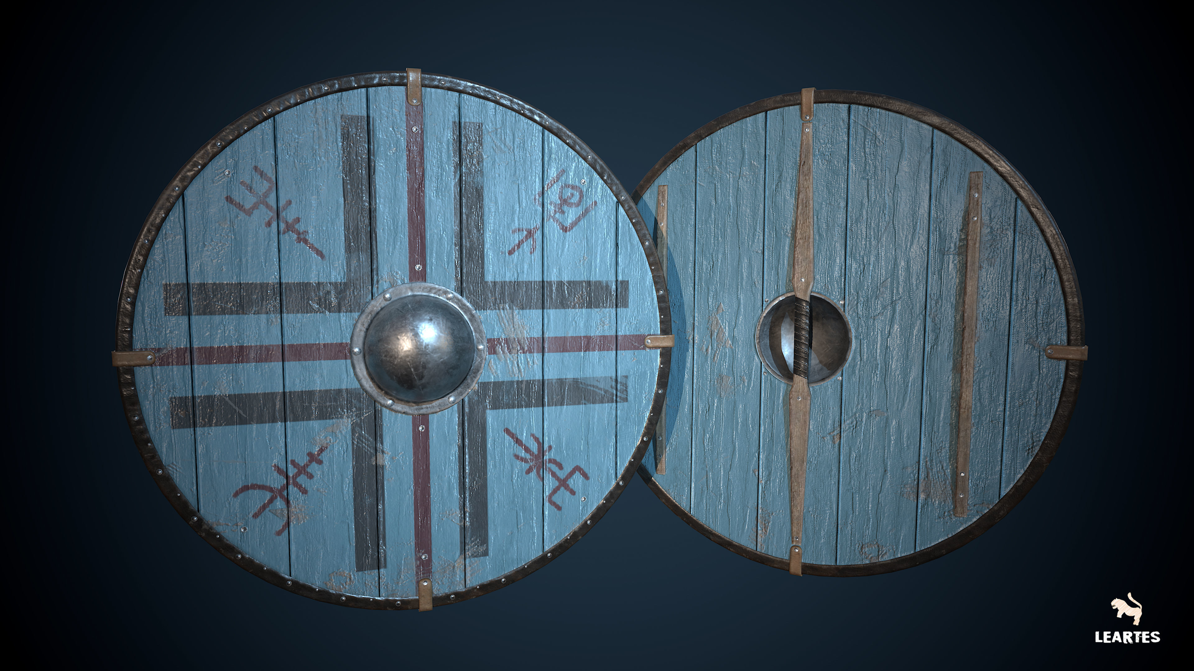 Medieval Viking Weapons and Shields Set Low-poly 3D model_18