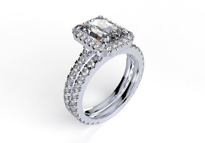 Bridal Set Engagement Ring  With Shadow Band Model- CC95 3D print model