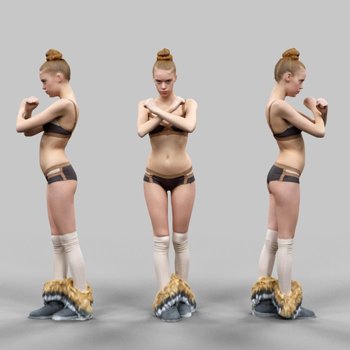 Girl in Brown Beige Bikini and Fluffy Boots Crossing Arms Low-poly 3D model