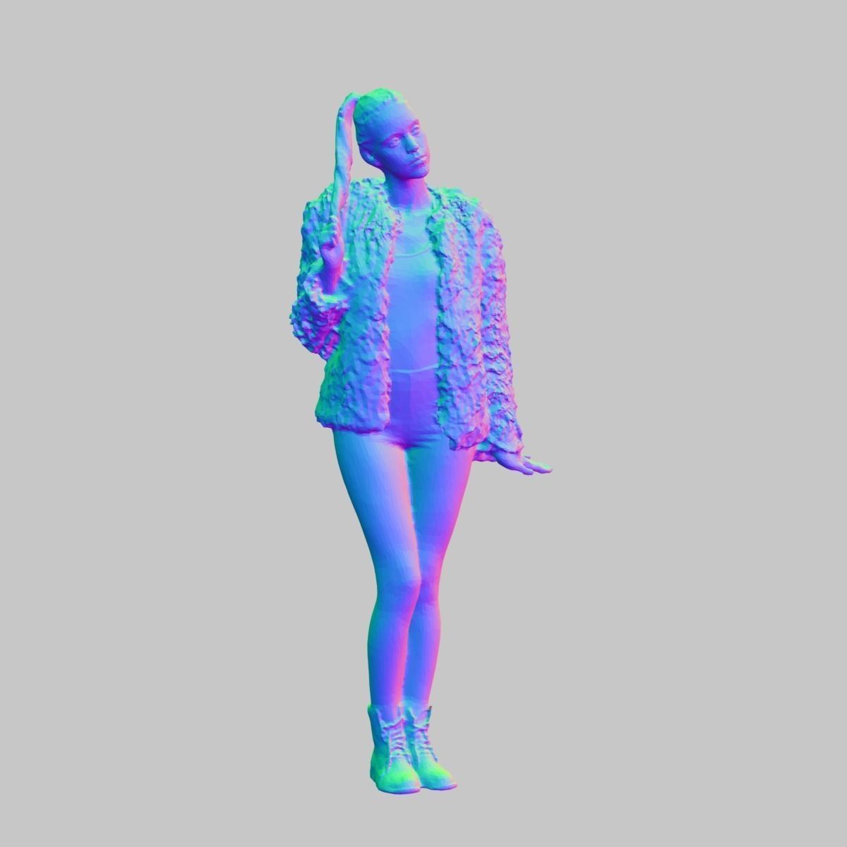 Girl in Fluffy Black and white jacket Square Design Legging Low-poly 3D model_6