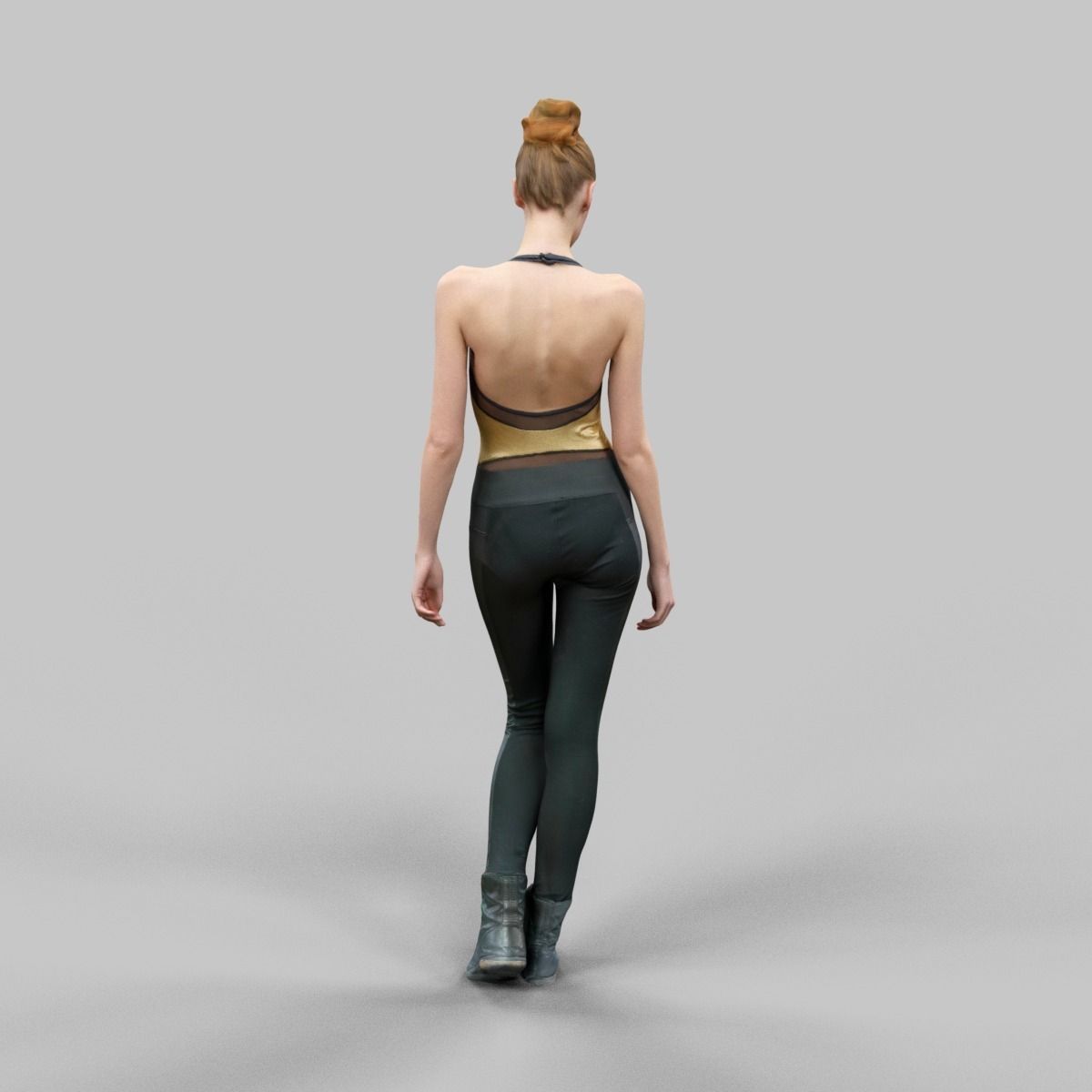 Girl in Golden Swimsuit Shiny Legging and Boots Low-poly 3D model_4