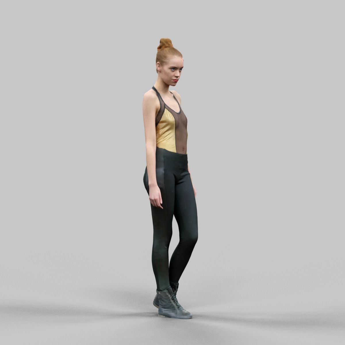 Girl in Golden Swimsuit Shiny Legging and Boots Low-poly 3D model_3