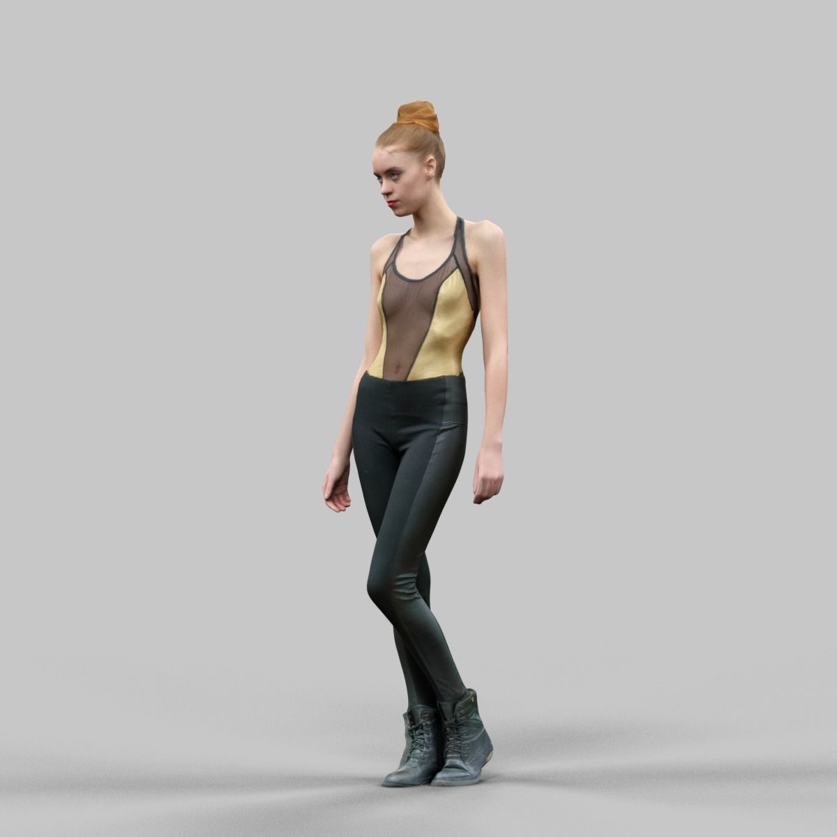 Girl in Golden Swimsuit Shiny Legging and Boots Low-poly 3D model_2