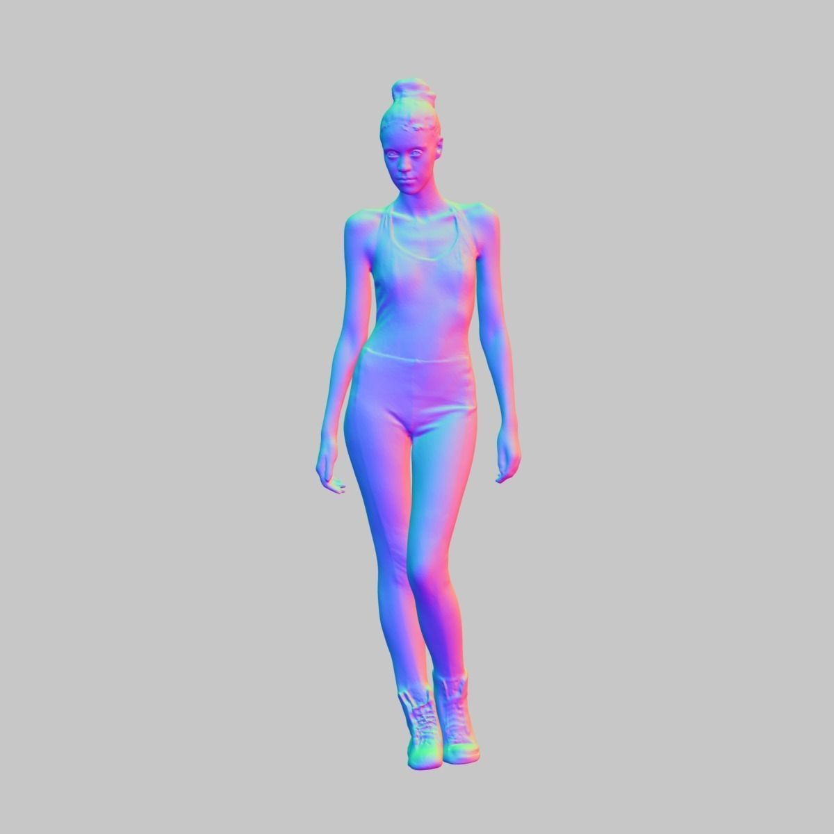 Girl in Golden Swimsuit Shiny Legging and Boots Low-poly 3D model_6