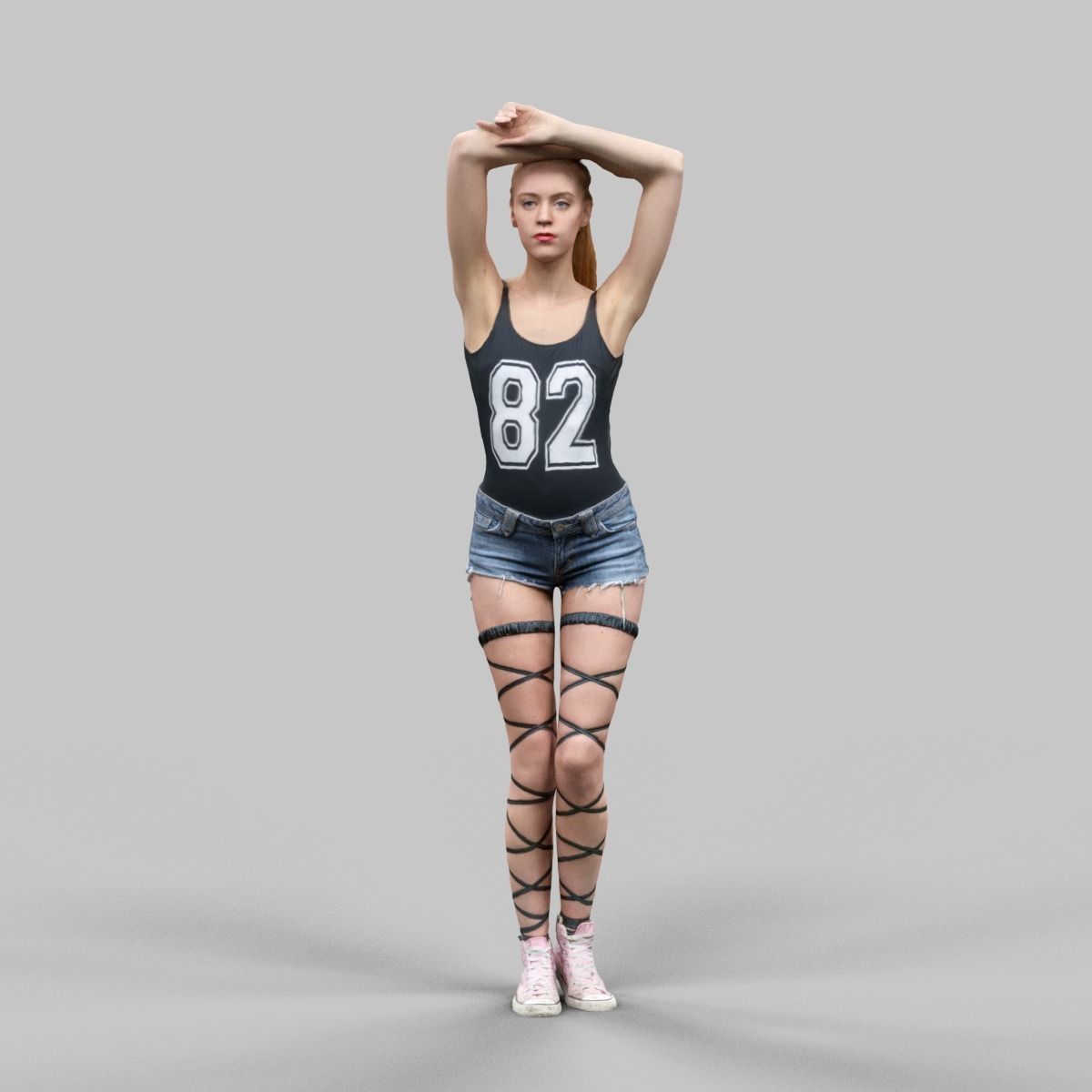 3D model Girl in Jeans Short Strings and 82 Tshirt Posed ...