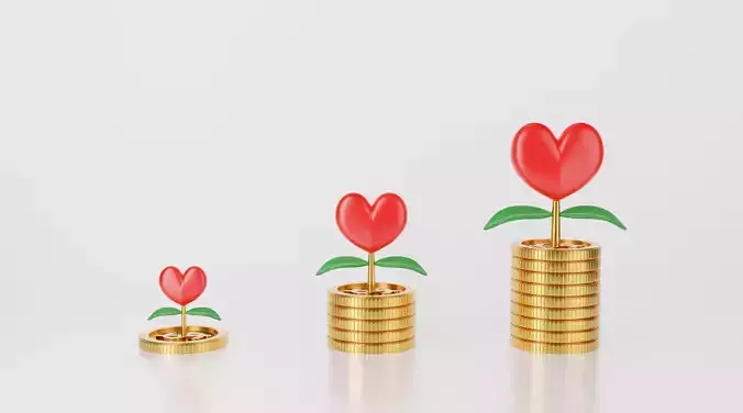 3d money tree plant love or red heart on stack of coin 3D model
