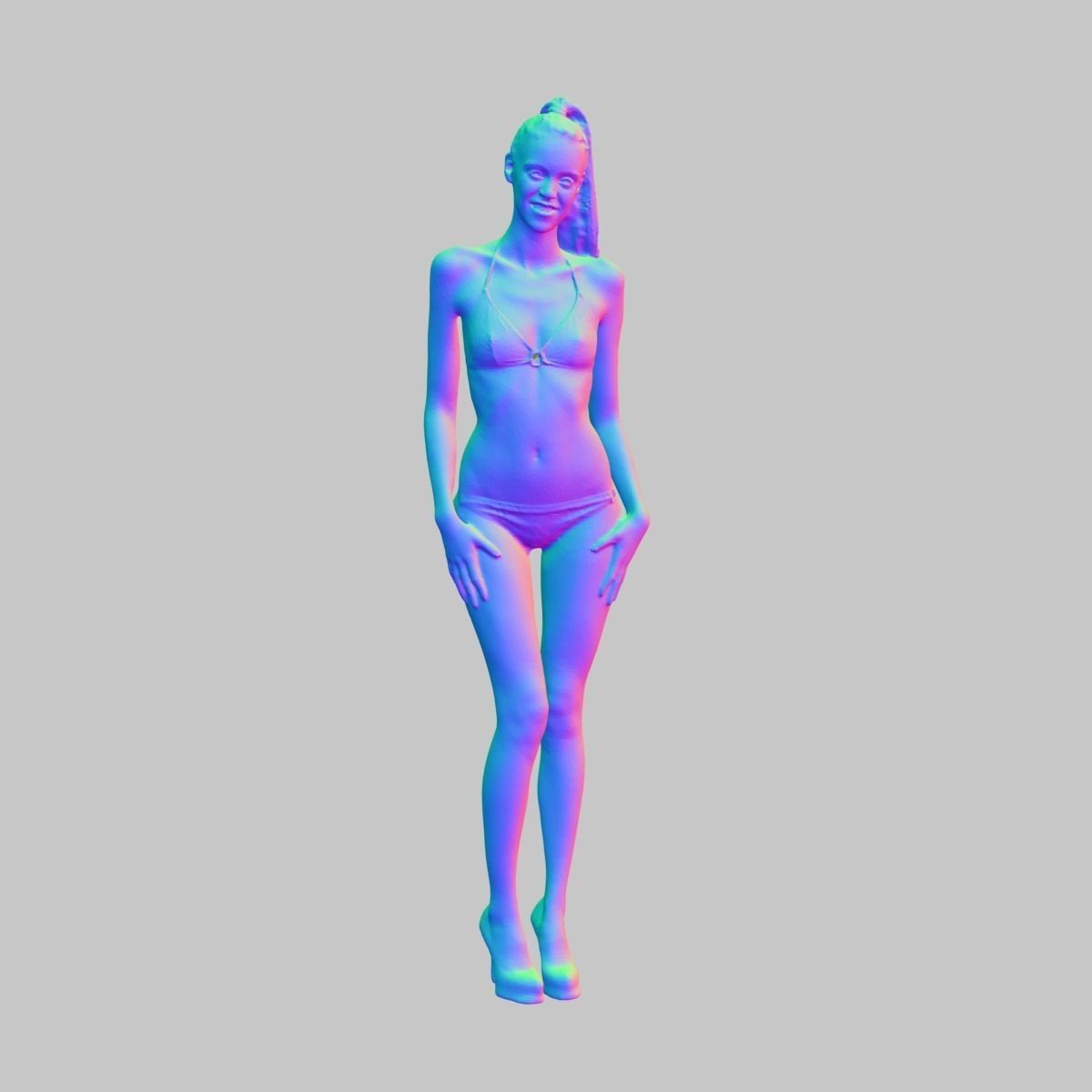 Sexy Girl in Black Bikini And high heels Posing 2 Low-poly 3D model_6