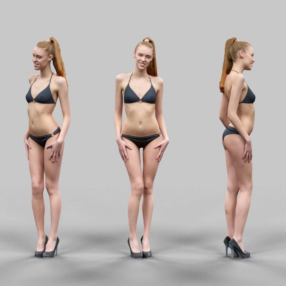 Sexy Girl in Black Bikini And high heels Posing 2 Low-poly 3D model_0