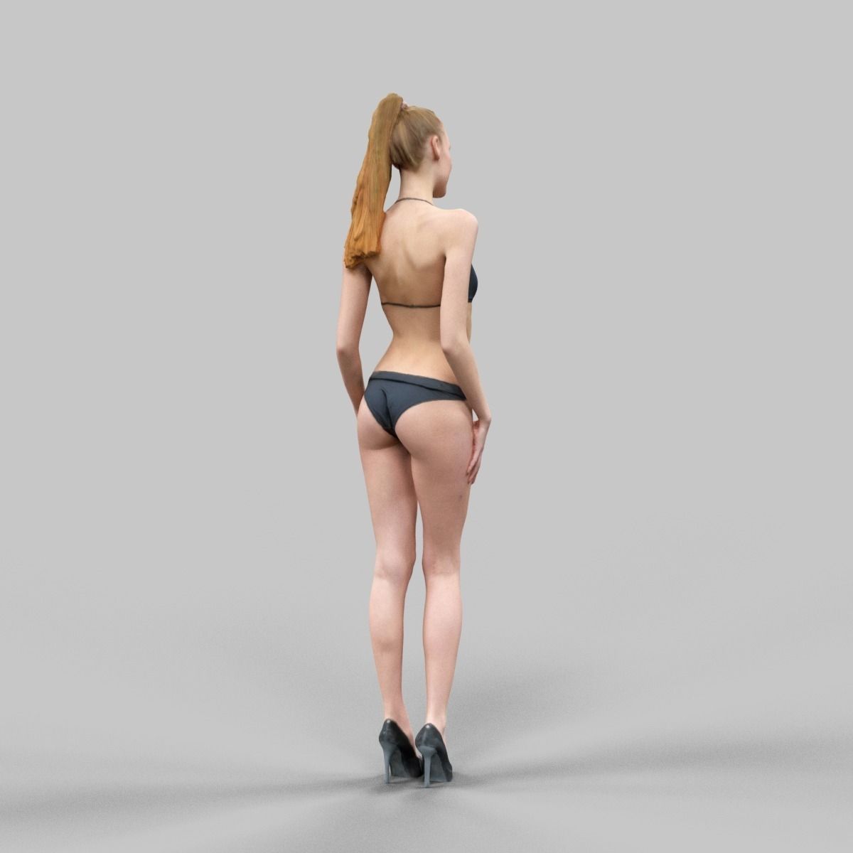 Sexy Girl in Black Bikini And high heels Posing 2 Low-poly 3D model_4