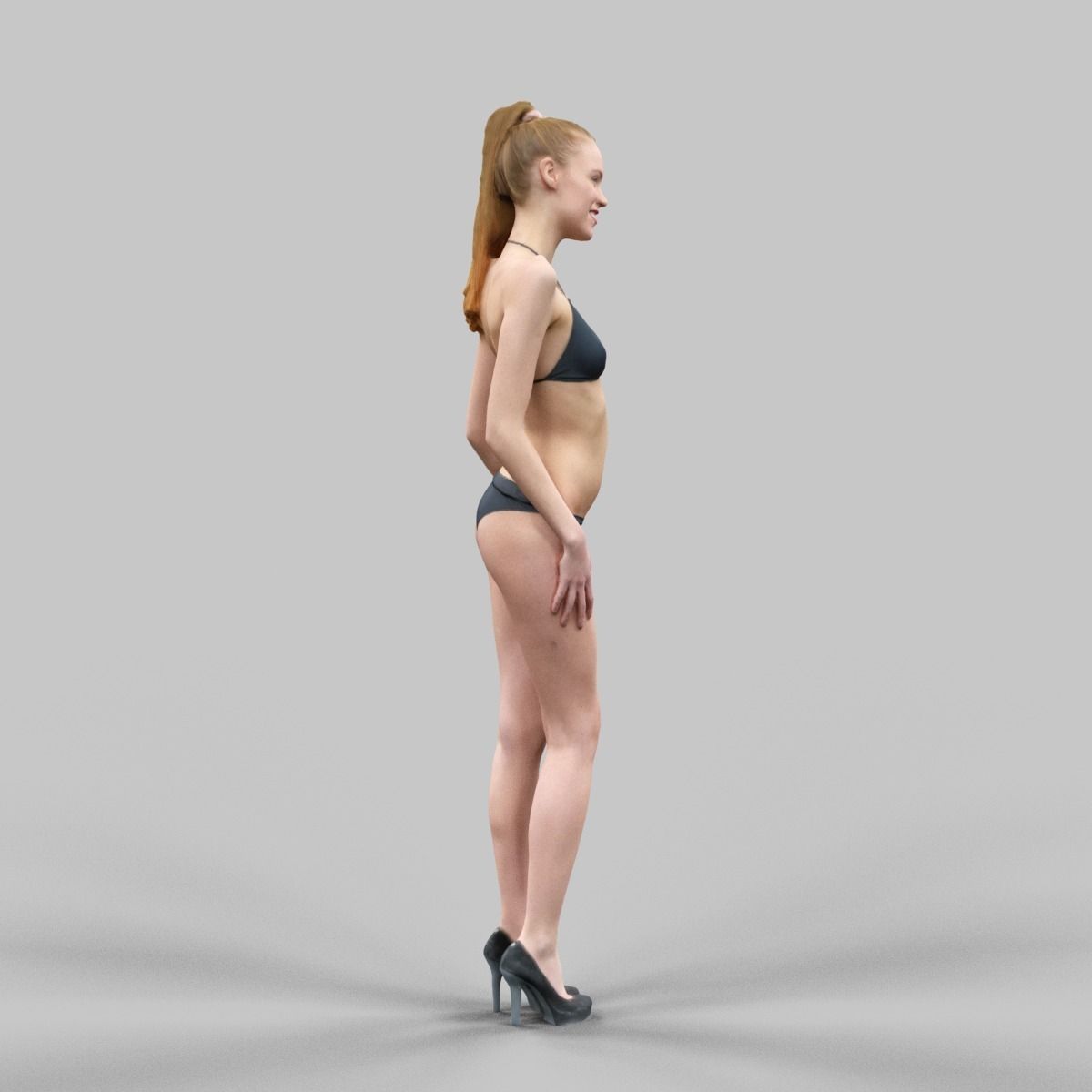 Sexy Girl in Black Bikini And high heels Posing 2 Low-poly 3D model_5