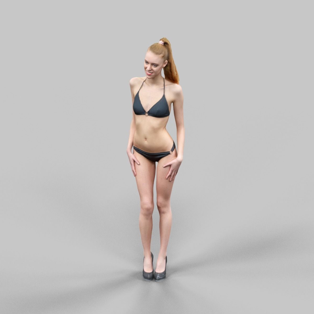 Sexy Girl in Black Bikini And high heels Posing 2 Low-poly 3D model_2