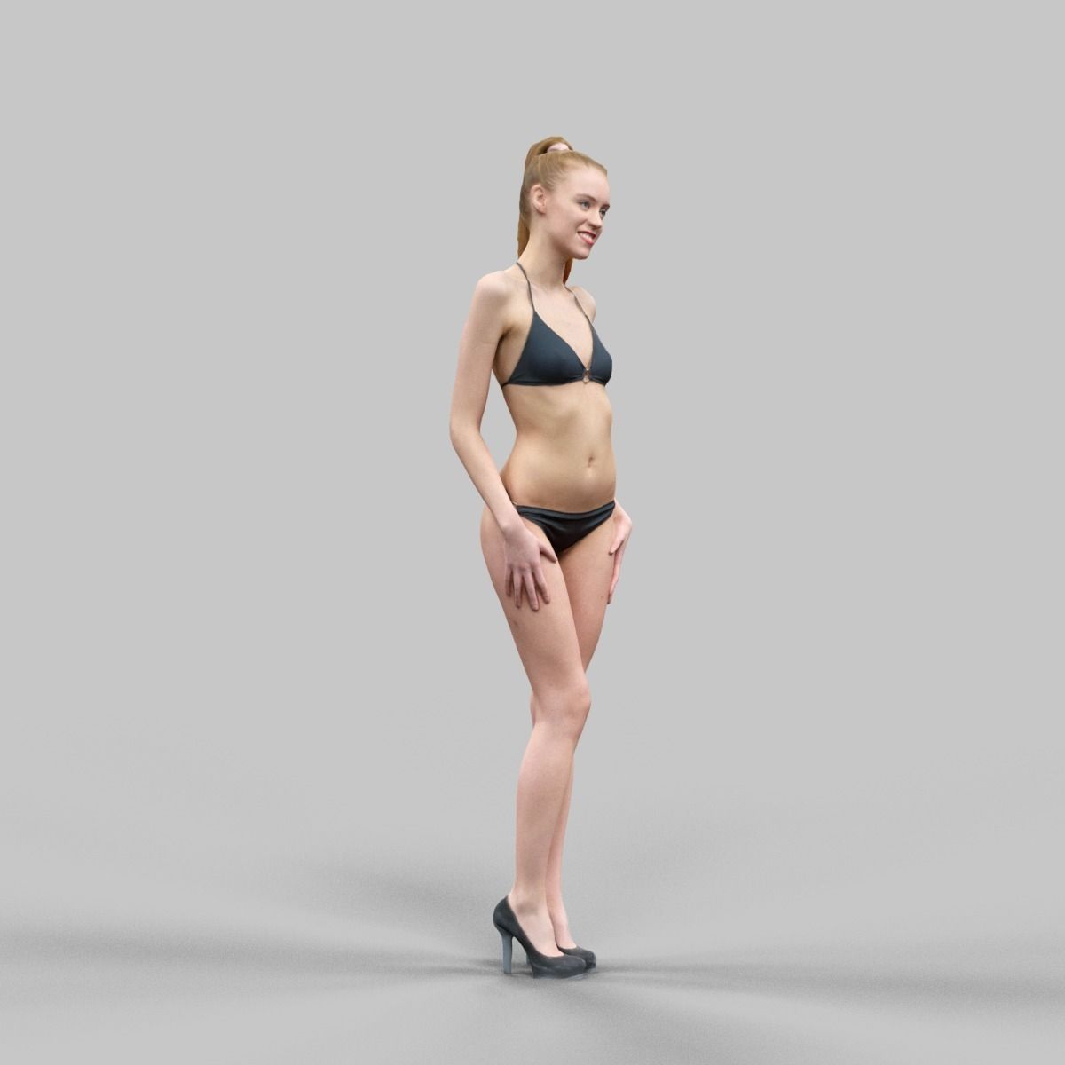 Sexy Girl in Black Bikini And high heels Posing 2 Low-poly 3D model_3