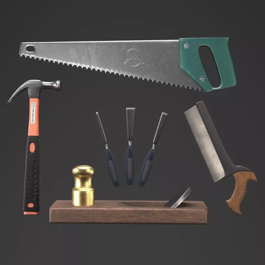 Carpentry tools With a fancy bloody fancy texture for the game 3D model_0