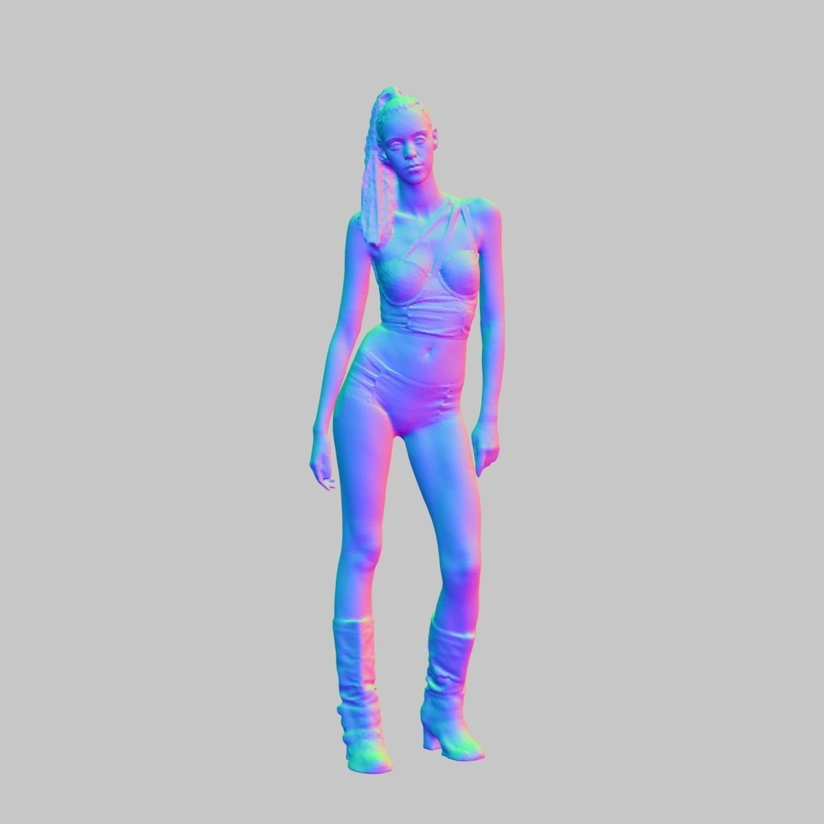 Sexy Woman in Blue and Orange Swimsuit Bikini Posing 2 Low-poly 3D model_6