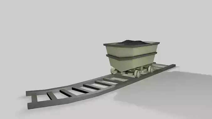 Minecart wheelbarrow with coal in it Low-poly 3D model