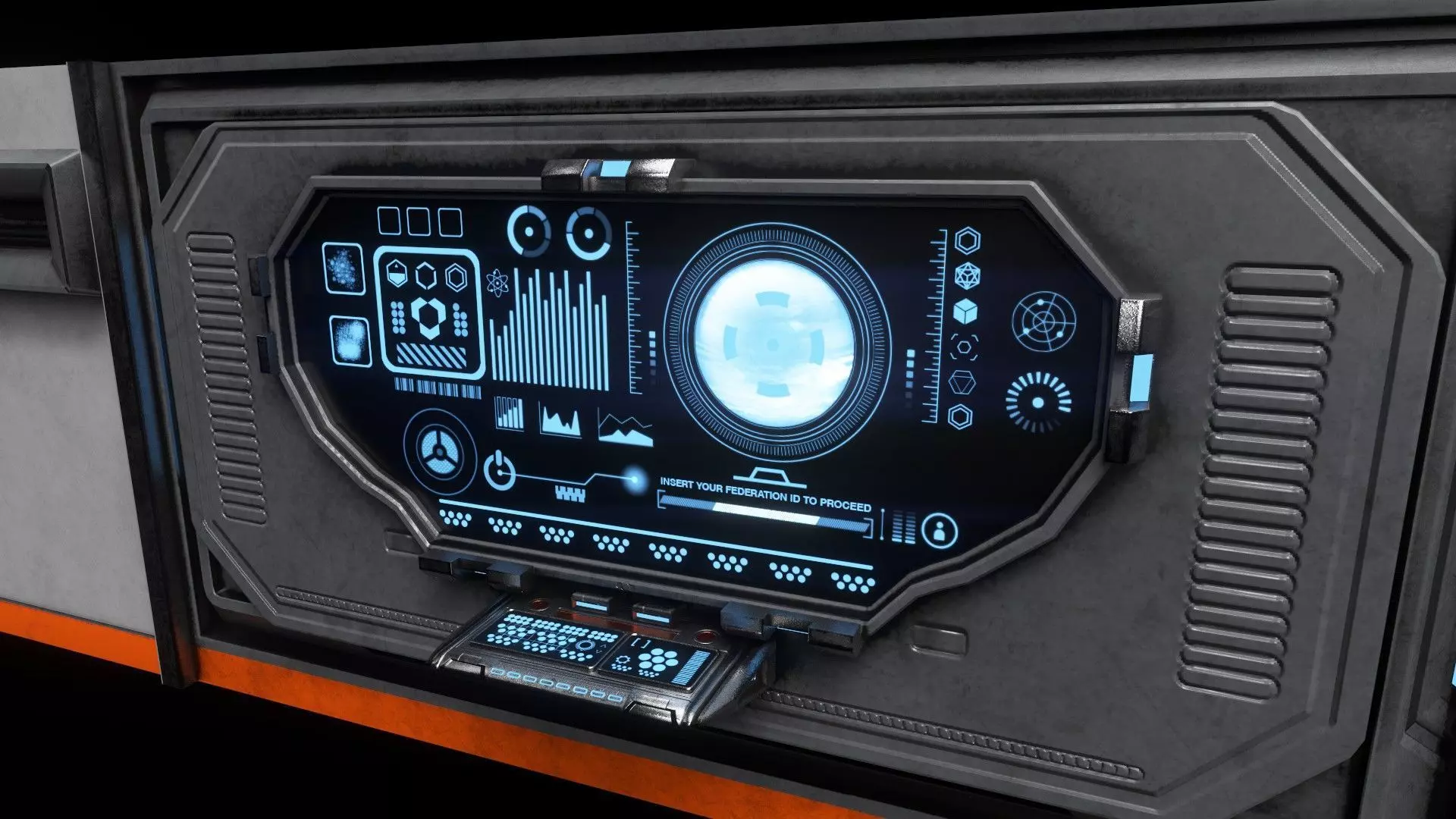 Sci-Fi Computer Wall Segment Low-poly 3D model_0