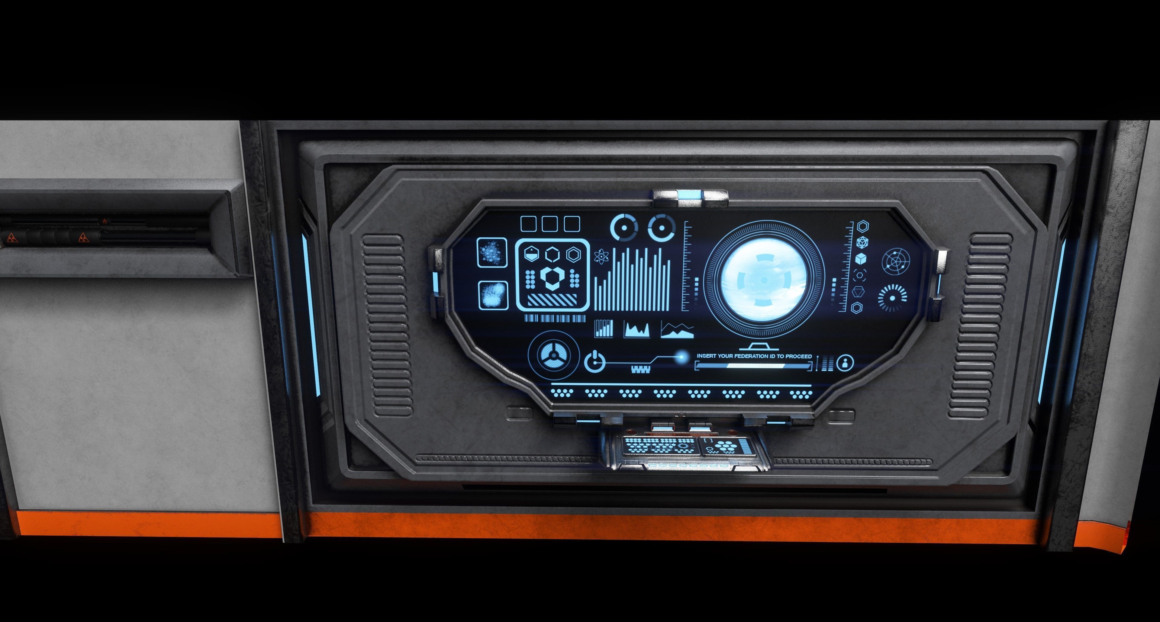 Sci-Fi Computer Wall Segment Low-poly 3D model_1