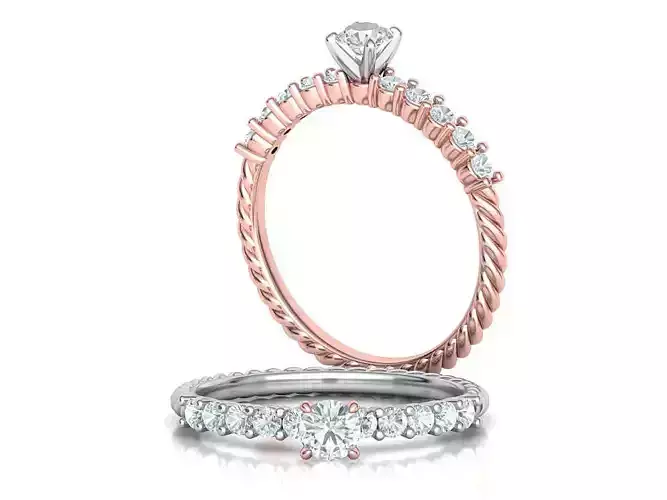 Rope Diamond Engagement ring with 4mm stone 3D print model