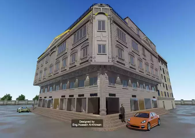 building with car Low-poly 3D model