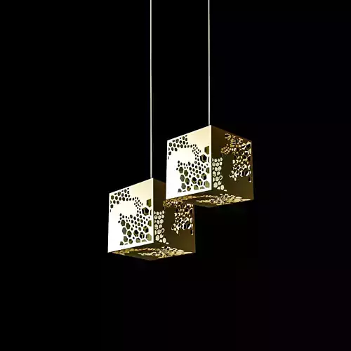Chandelier pendant light with two cubes hanging from it