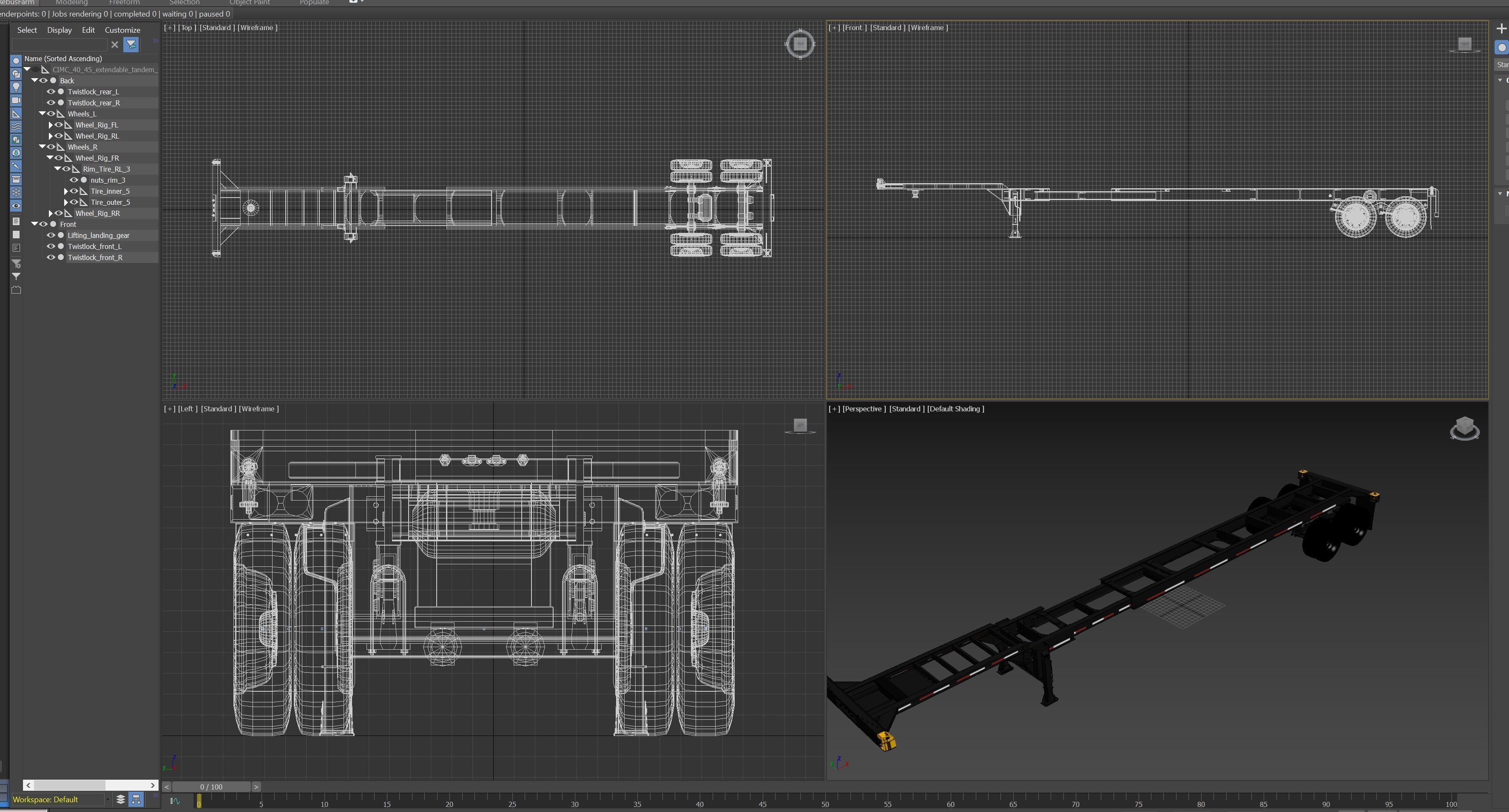 Extendable tandem trailer Low-poly 3D model_9