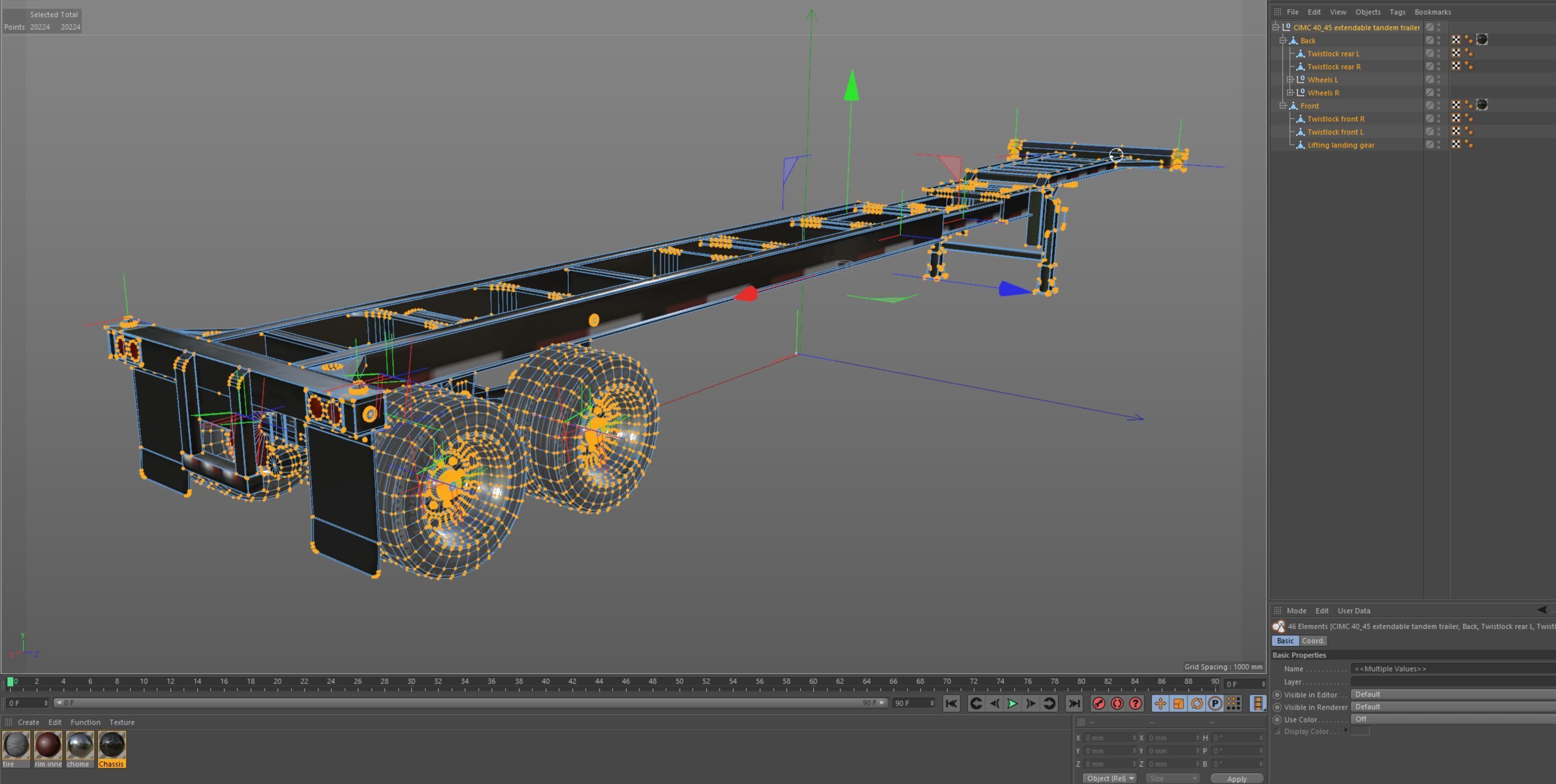 Extendable tandem trailer Low-poly 3D model_6