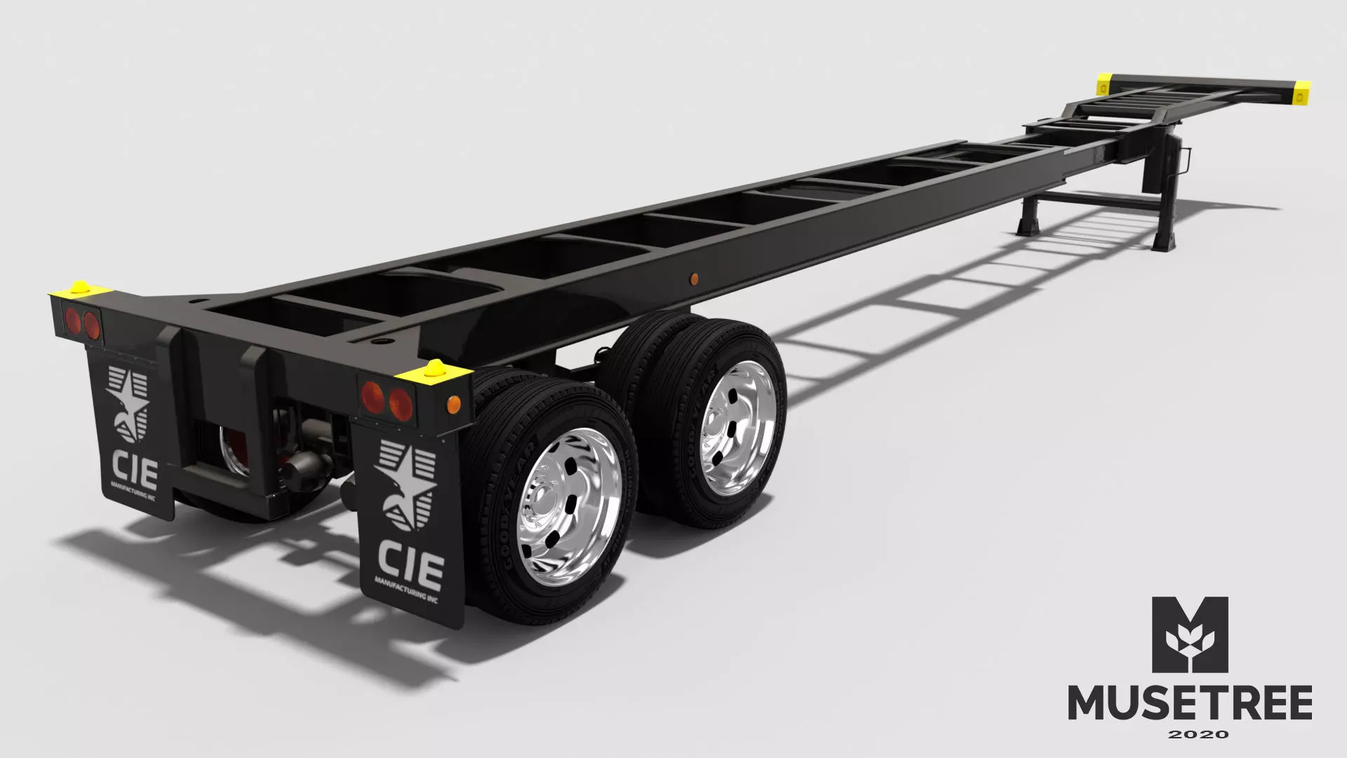 Extendable tandem trailer Low-poly 3D model_0